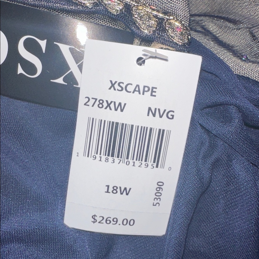 Xscape Navy and Gold Long Sleeve Gown - Picture 3 of 3